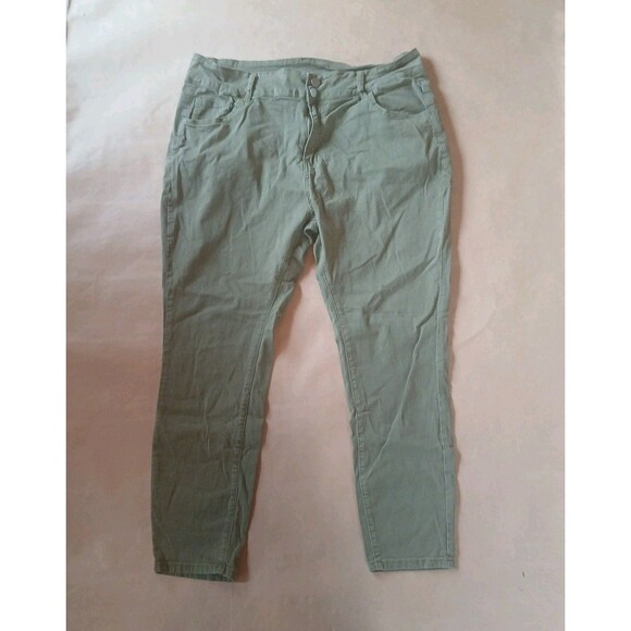 Womens 20W Jeans Medium Green High Rise Skinny Leg Denim Pants - Picture 1 of 16